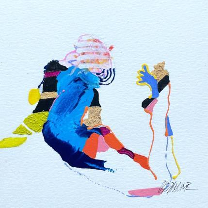 Gemälde Je touche mes pieds von Cressanne | Gemälde Figurativ Acryl, Pastell, Sand, Tinte Akt