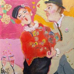 Peinture Des fleurs et des bulles.  par Garilli Nicole | Tableau Figuratif Acrylique, Collage Scènes de vie