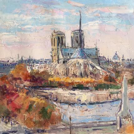 Peinture Notre-Dame en automne  par Dontu Grigore | Tableau Figuratif Huile Urbain