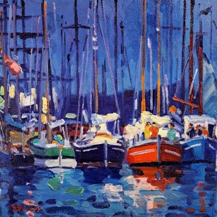 Peinture Escale de nuit dans le port de Vannes par Aliamus Béatrice  | Tableau Figuratif Huile Marine, Paysages, Sport