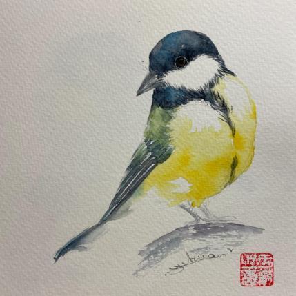 Peinture Coal Tit Bird par Yu Huan Huan | Tableau Figuratif Aquarelle, Encre Animaux