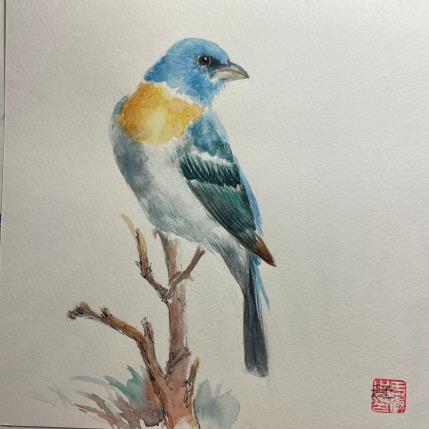Peinture Lazuli Bunting Bird par Yu Huan Huan | Tableau Figuratif Aquarelle, Encre Animaux