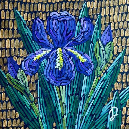 Peinture Iris sur fond or par Dmitrieva Daria | Tableau Impressionnisme Acrylique Nature