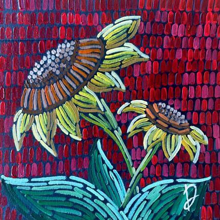 Peinture Tournesols sur rouge par Dmitrieva Daria | Tableau Impressionnisme Acrylique Nature
