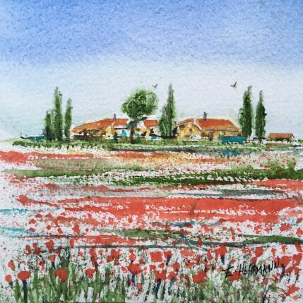Painting Le Mas des coquelicots  by Hoffmann Elisabeth | Painting Figurative Watercolor Landscapes, Nature