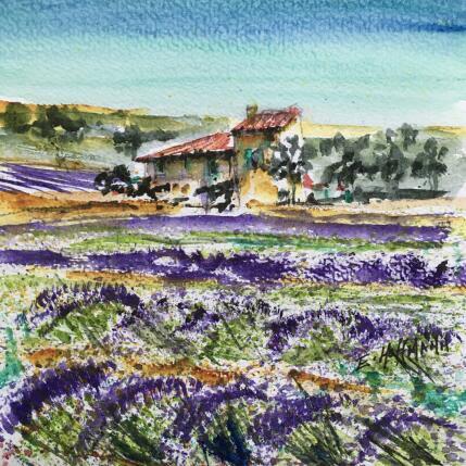 Peinture Lavandes au vent par Hoffmann Elisabeth | Tableau Figuratif Aquarelle
