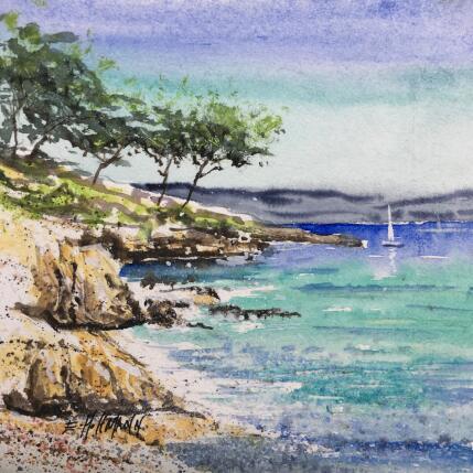 Peinture La crique méditerranéenne  par Hoffmann Elisabeth | Tableau Figuratif Aquarelle Marine, Nature, Paysages