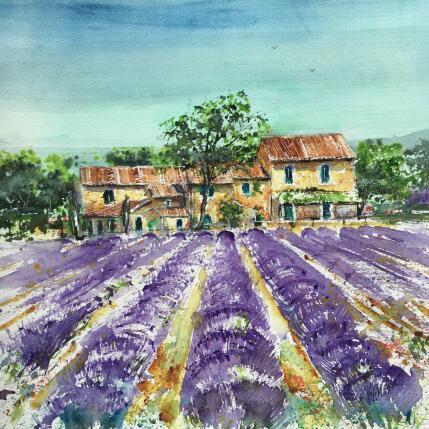 Painting Douce Provence aux lavandes  by Hoffmann Elisabeth | Painting Figurative Watercolor Landscapes, Nature, Urban