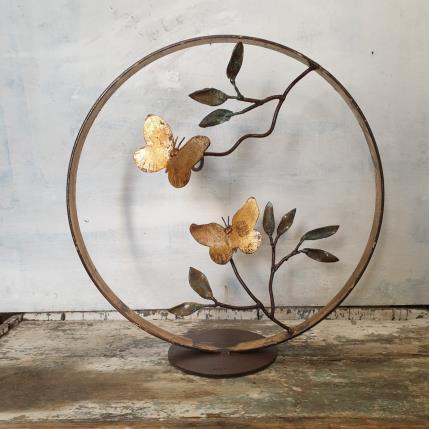 Sculpture 2 papillons avec feuilles vertes par Eres Nicolas | Sculpture Figuratif Métal Animaux