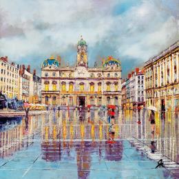 Painting    REFLETS PLACE DES TERREAUX             Rigaux 50x50 No Name 112-1477-20250205-1 by Rigaux Régis | Painting Figurative Oil Urban