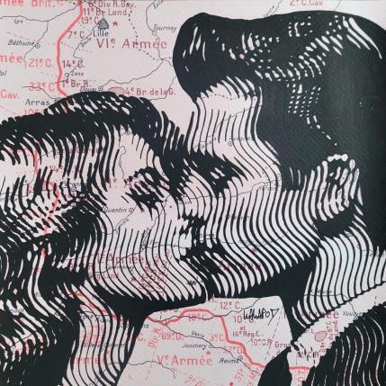 Peinture Le baiser sur carte militaire par Wawapod | Tableau Pop-art Acrylique, Posca Icones Pop