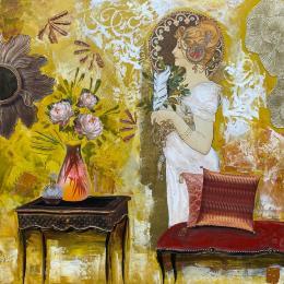 Peinture Le temps des mots  par Romanelli Karine | Tableau Figuratif Acrylique, Collage, Papier, Pastel, Posca Portraits, Scènes de vie