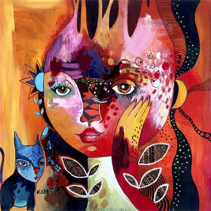 Peinture Le chant de la lune par Ketfa Laure | Tableau Art Singulier Acrylique Scènes de vie