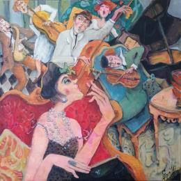 Painting Crazy and elegant rhythmic evening by Garilli Nicole | Painting Figurative Acrylic, Charcoal Life style