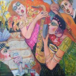 Painting Jazz club fashion by Garilli Nicole | Painting Figurative Acrylic, Charcoal Life style