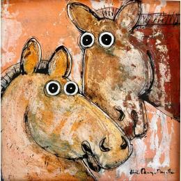 Painting Couple of Horses by Maury Hervé | Painting Raw art Animals