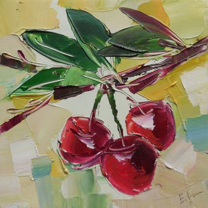 Peinture Sweet Cherry par Lunetskaya Elena | Tableau Figuratif Huile Minimaliste, Nature, Natures mortes