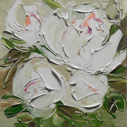 Peinture Peonies in Bloom par Lunetskaya Elena | Tableau Figuratif Huile Minimaliste, Nature, Paysages