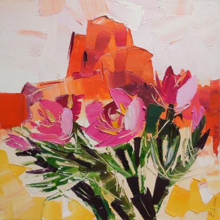 Peinture Cholla cactus and red Rocks par Lunetskaya Elena | Tableau Impressionnisme Huile Minimaliste, Nature, Paysages