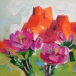 Painting Cholla flowers by Lunetskaya Elena | Painting Impressionism Oil Landscapes, Minimalist, Nature, Pop icons