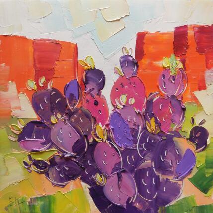 Peinture Purple Opuntia par Lunetskaya Elena | Tableau Figuratif Huile Minimaliste, Nature, Paysages