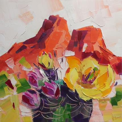Peinture Prickly Pear Blossom par Lunetskaya Elena | Tableau Impressionnisme Huile Minimaliste, Nature, Paysages