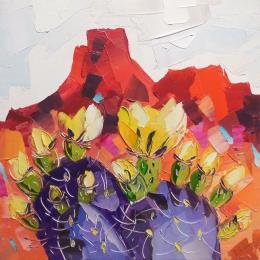 Painting Purple Prickly Pear by Lunetskaya Elena | Painting Impressionism Oil Landscapes, Minimalist, Nature