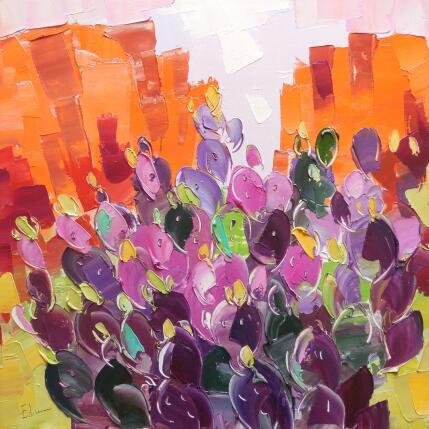 Peinture Purple prickly pear par Lunetskaya Elena | Tableau Figuratif Huile Minimaliste, Nature, Paysages