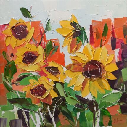 Peinture Wild sunflowers par Lunetskaya Elena | Tableau Figuratif Huile Minimaliste, Nature, Paysages