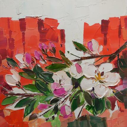 Peinture Flowering apple branch par Lunetskaya Elena | Tableau Figuratif Huile Minimaliste, Nature, Paysages