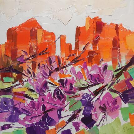 Peinture Spring flowers in red rocks par Lunetskaya Elena | Tableau Figuratif Huile Minimaliste, Nature, Paysages