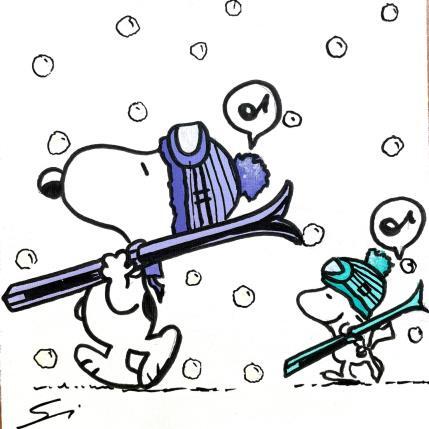 Painting SNOOPY IN FLUOR SNOW by Mestres Sergi | Painting Pop-art Acrylic, Graffiti Pop icons