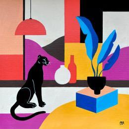 Gemälde The Lounge Panther von Birsak Mariah | Gemälde Figurativ Acryl Architektur, Stillleben, Tiere