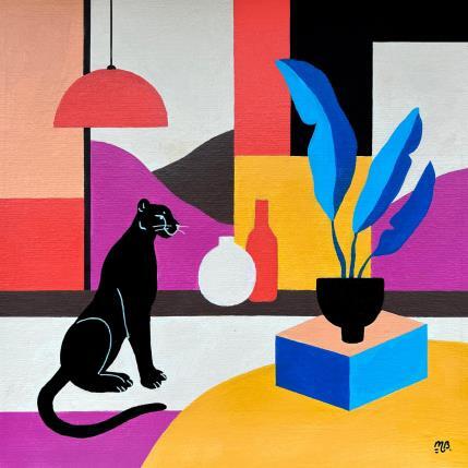Peinture The Lounge Panther par Birsak Mariah | Tableau Figuratif Acrylique Animaux, Architecture, Natures mortes