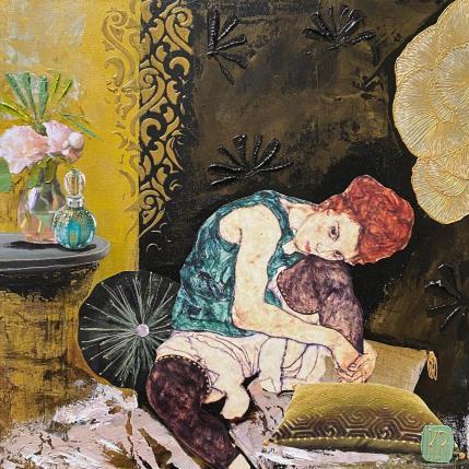 Peinture Le temps suspendu  par Romanelli Karine | Tableau Figuratif Acrylique, Collage, Feuille d'or, Papier, Pastel Mode, Nu