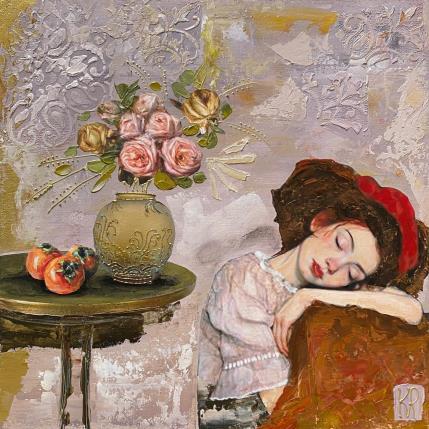 Peinture La jeune fille endormie  par Romanelli Karine | Tableau Figuratif Acrylique, Collage Portraits, Scènes de vie