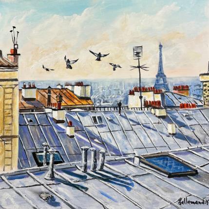 Peinture toits de Paris par Lallemand Yves | Tableau Figuratif Acrylique Urbain