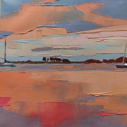 Peinture Fin de journée flamboyante par PAPAIL | Tableau Abstrait Huile Paysages