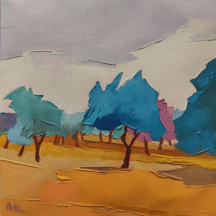 Peinture Le verger en bleu par PAPAIL | Tableau Abstrait Huile Paysages
