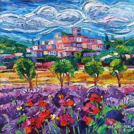 Peinture Lavender fields in Provence  par Georgieva Vanya | Tableau Figuratif Huile Paysages