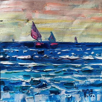 Peinture Boats on the Horizon  par Georgieva Vanya | Tableau Figuratif Huile Paysages