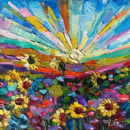 Peinture Sunflowers under the sunset raise  par Georgieva Vanya | Tableau Figuratif Huile Paysages