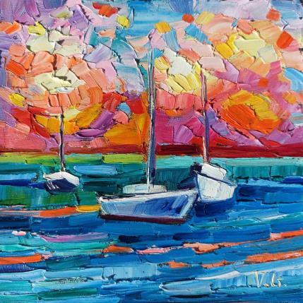 Peinture Boats and clouds  par Georgieva Vanya | Tableau Figuratif Huile Paysages