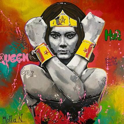 Peinture F4  Power Girl par Molla Nathalie  | Tableau Pop-art Acrylique, Bois, Posca Icones Pop