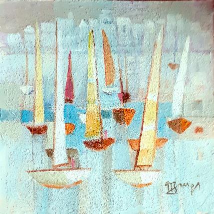 Peinture AN92  REGATE DEVANT LA VILLE BLANCHE par Burgi Roger | Tableau Figuratif Acrylique Marine