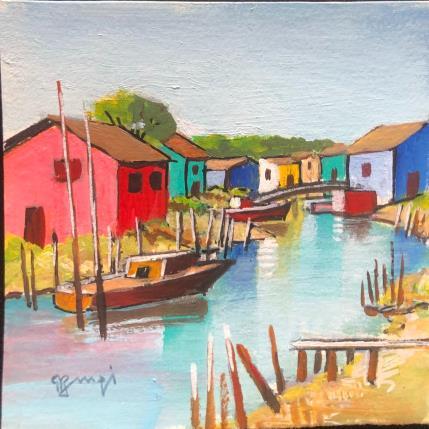 Peinture AP31 LES CABANES D'OLERON par Burgi Roger | Tableau Figuratif Acrylique Marine, Nature, Paysages