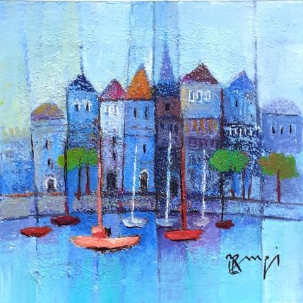 Peinture AO38 VILLE BLEUE  par Burgi Roger | Tableau Figuratif Acrylique Architecture, Marine, Urbain