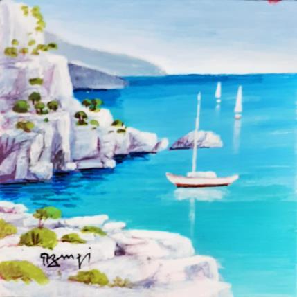 Painting AQ105 LE BATEAU BLANC by Burgi Roger | Painting Figurative Acrylic Landscapes, Marine, Nature