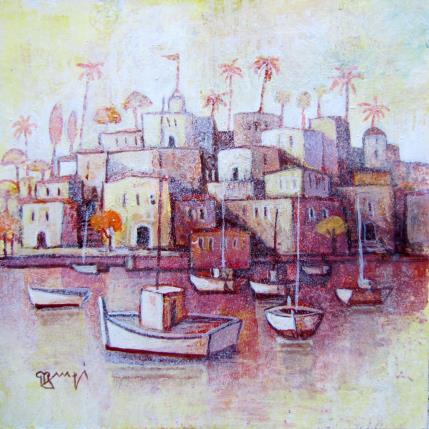 Peinture AN128 LA VILLE ROSE par Burgi Roger | Tableau Figuratif Acrylique Marine, Paysages, Urbain