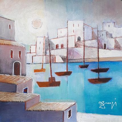 Painting AQ119 PETIT PORT ESPAGNOL by Burgi Roger | Painting Figurative Acrylic Landscapes, Marine, Pop icons, Urban